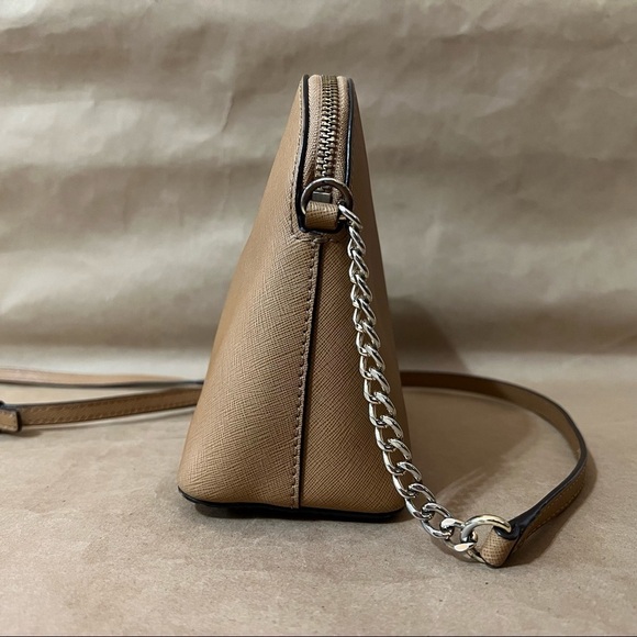Michael Kors | Cindy Large Dome Saffiano Leather Crossbody Bag Purse in Peanut - Picture 8 of 16